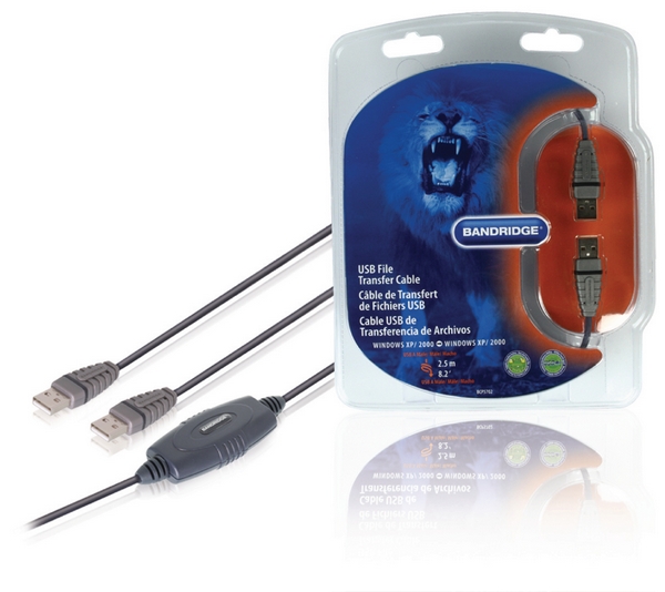 Bandridge USB Tiedostojen Siirtokaapeli, USB uros-uros, 2.5m Bandridge USB Tiedostojen Siirtokaapeli, USB uros-uros, 2.5m