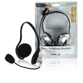 basicXL Stereo Headset, niskapanta, 2x3.5mm, musta/hopea