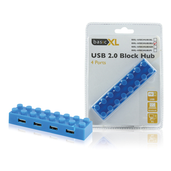 basicXL Palikka USB 2.0 hubi, 4 tyyppi A naaras porttia, sininen