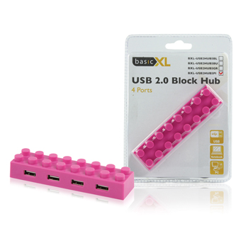 basicXL Palikka USB 2.0 hubi, 4 tyyppi A naaras porttia, pinkki