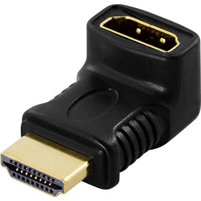 Deltaco HDMI-sovitin, HDMI u - n, kulmaliitin, kullattu Deltaco HDMI-sovitin, HDMI u - n, kulmaliitin, kullattu