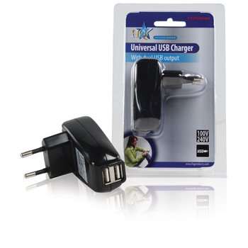HQ USB kaksois laturi, 2xUSB A naaras, 5V 500mA, musta HQ USB kaksois laturi, 2xUSB A naaras, 5V 500mA, musta