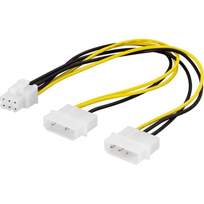 Deltaco näytönohj.adapteri 2x4-pin Molex > 6-pin PCI-Express Deltaco näytönohj.adapteri 2x4-pin Molex > 6-pin PCI-Express