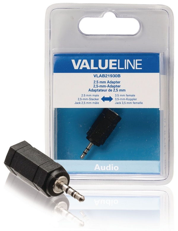 Valueline Stereo Audio Sovitin 2.5mm Uros - 3.5mm Naaras Musta