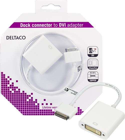 Deltaco DOCK to DVI adapteri, 0.2m, valkoinen