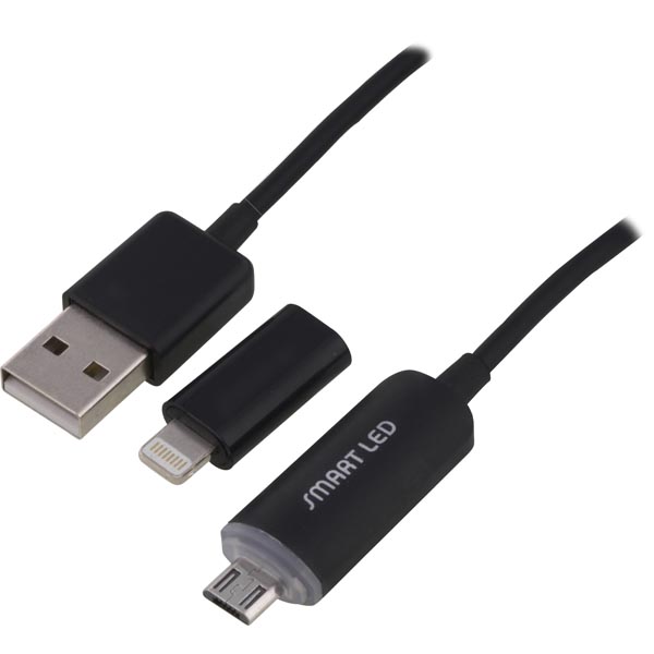 Epzi Smart Led, USB 2.0 A - Micro-B / Lightning, 1m, musta
