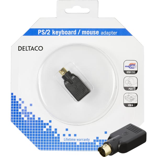 Deltaco USB A naaras - PS/2 uros adapteri, musta, box