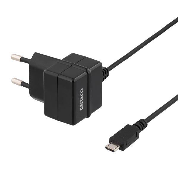 Deltaco Virtasovitin 230V - 5V USB Micro-B uros, 1m, 1A, musta Deltaco Virtasovitin 230V - 5V USB Micro-B uros, 1m, 1A, musta