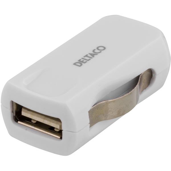 Deltaco USB nano laturi autoon, USB A naaras, 1A, valkoinen Deltaco USB nano laturi autoon, USB A naaras, 1A, valkoinen