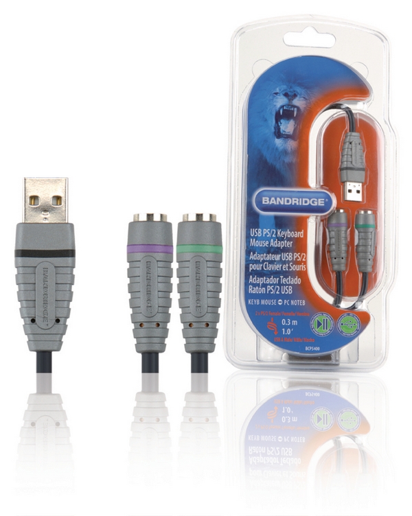 Bandridge USB - 2x PS/2 Näppäimistö ja Hiiri Adapteri, 0.3m