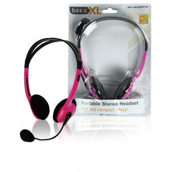 basicXL Stereo Headset, 2x3.5mm, 2m, pinkki