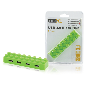 basicXL Palikka USB 2.0 hubi, 4 tyyppi A naaras porttia, vihreä