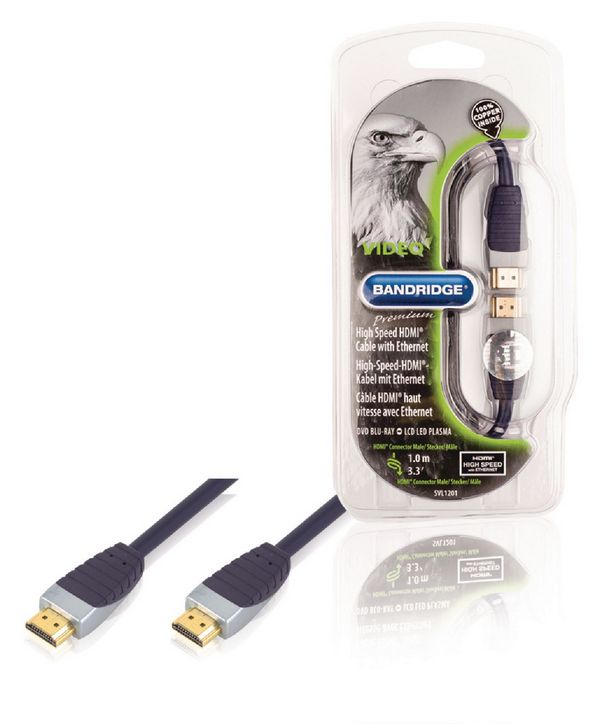 Bandridge Premium HDMI kaapeli, 24k kullattu, 100% kupari, 1m