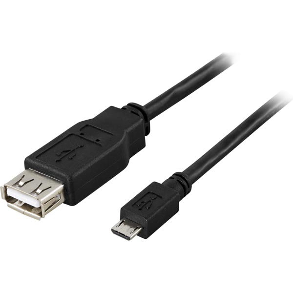 Deltaco USB 2.0 Adapteri, A naaras - Micro B uros, 0.2m, musta