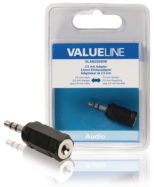 Valueline Stereo Audio Sovitin 3.5mm Uros - 2.5mm Naaras Musta