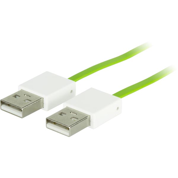 Deltaco USB 2.0 kaapeli A uros - A uros, 0.5m, litteä, vihreä